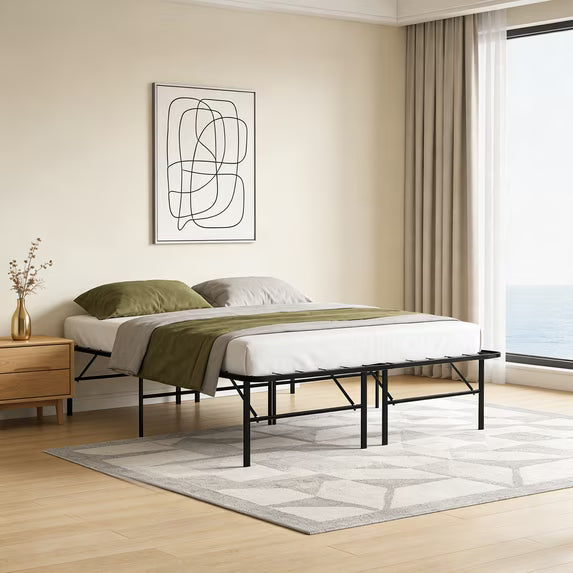 HaiNova Twin Bed Frame Folding Metal Platform Bed Frame with Heavy Duty and Strong Bearing Capacity, 14 Inches High, Black