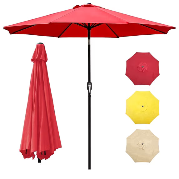 WLLJOY 9FT Outdoor Patio Umbrella Table Market Umbrella with Push Button Tilt/Crank, UV Protection Waterproof Suitable for Garden, Deck, Khaki