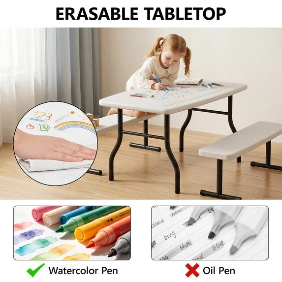 WLLJOY 3-Piece Kids Picnic Tableset, Outdoor Portable Small Table with Long Bench, Waterresistance and Easy to Clean, Suitable for Patio, Garden and living Room