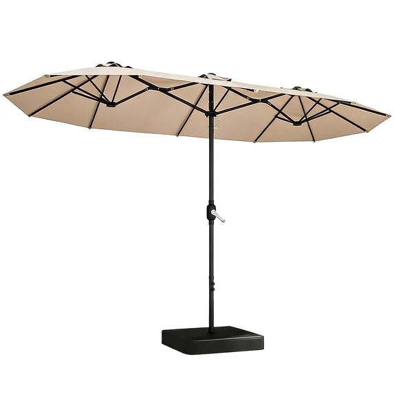 HaiNova 15Ft Large Outdoor Double-Sided Rectangle Umbrella with Base-Mounted, Foldable And Portable Sunshade For Pool, Beaches And Patio, Khaki