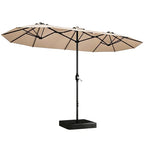 HaiNova 15Ft Large Outdoor Double-Sided Rectangle Umbrella with Base-Mounted, Foldable And Portable Sunshade For Pool, Beaches And Patio, Khaki