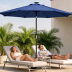 HaiNova 9ft Solar Patio Umbrella, Tilt Adjustment LED Outdoor Umbrella with 8 Reinforced Ribs for Garden, Backyard, Pool, Deep Blue
