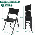 HaiNova 4 Pack Black Blow-Molded Folding Chairs, Portable Chair for Adults, 600lbs Capacity Metal Frame, Comfortable Seat for Party, Banquet