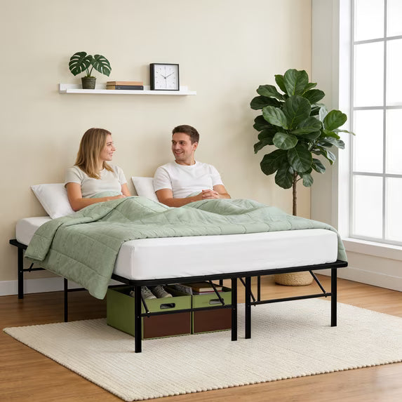 HaiNova Twin Bed Frame Folding Metal Platform Bed Frame with Heavy Duty and Strong Bearing Capacity, 14 Inches High, Black