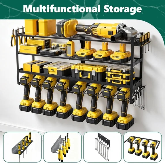 HaiNova Power Tool Organizer Wall Mount, 4 Layer Heavy Duty Loads 400 lbs, with 8 Drill Holder, Large Tool Storage Rack for Workshop/Utility Room