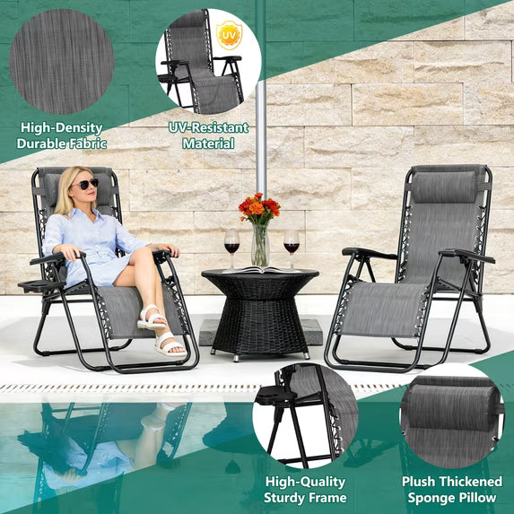 HaiNova Zero Gravity Chair 2Pcs, 350lb Capacity, Folding Reclining Chair with Adjustable Pillow and Cup Holder for Garden, Patio, Beach, Blue
