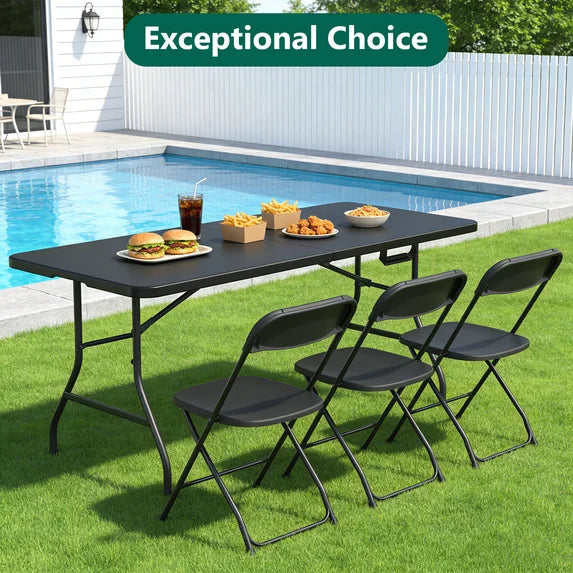 HaiNova 6ft Folding Table, Portable Camping Table with Handle, Durable and Anti-fouling Picnic Table Suitable for Party, Camping and Picnic, Black