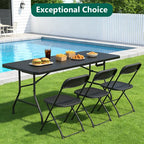 HaiNova 6ft Folding Table, Portable Camping Table with Handle, Durable and Anti-fouling Picnic Table Suitable for Party, Camping and Picnic, Black