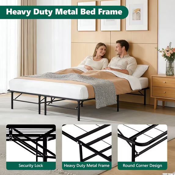 HaiNova Twin Bed Frame Folding Metal Platform Bed Frame with Heavy Duty and Strong Bearing Capacity, 14 Inches High, Black