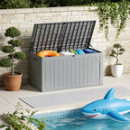 HaiNova 100 Gallon Outdoor Storage Resin Deck Box, Lockable Patio Outdoor Storage Box for Furniture, Garden Tools and Tools Storage, Waterproof, Gray