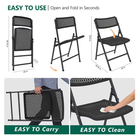HaiNova 4 Pack Folding Chair, 350 Lb Weight Capacity, Fold chair with Breathable Seat Indoor/Outdoor for Picnic,Races, Parties & Weddings, White