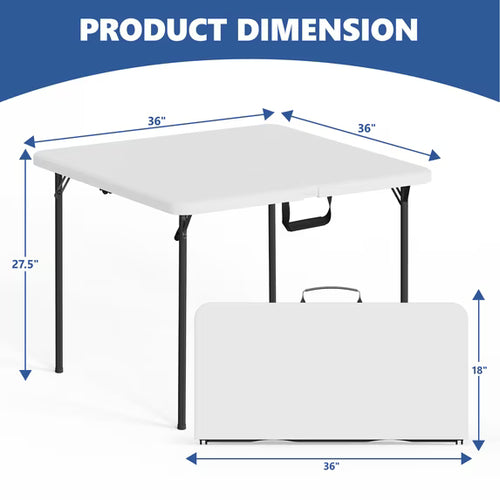 HaiCube 36-Inch Folding Table, Heavy Duty HDPE Portable Card Table, 300lb Capacity, No Assembly, Waterproof for Camping, Picnic, Party, White