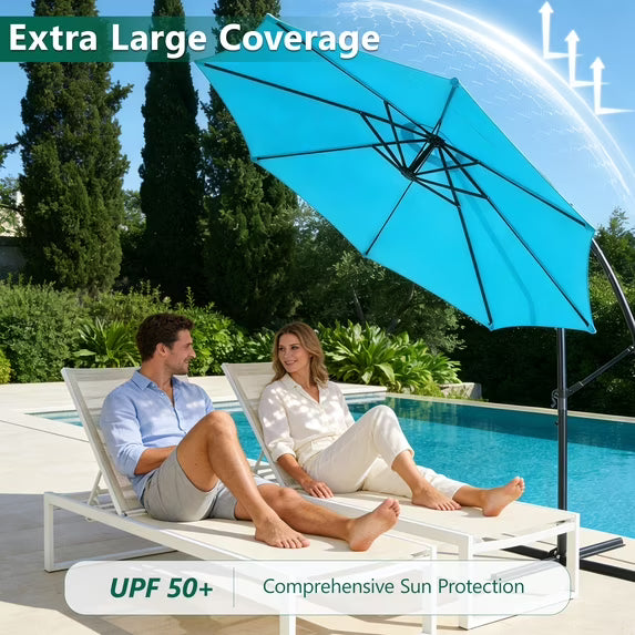 HaiNova 10 ft Offset Patio Umbrella With Base Included ,All-Weather UV Protection Cantilever Umbrella Suitable For Garden, Backyard and Beach, Khaki
