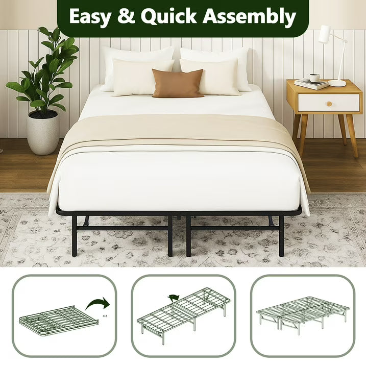 HaiNova Twin Bed Frame Folding Metal Platform Bed Frame with Heavy Duty and Strong Bearing Capacity, 14 Inches High, Black