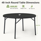 HaiNova 48in Round Folding Table, Portable Plastic Table for Indoor/Outdoor Events, Can Accommodate 4-6 People, Black