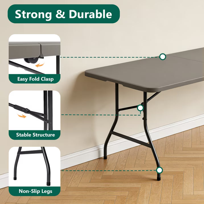 HaiNova 6ft Folding Table, Portable Camping Table with Handle, Durable and Anti-fouling Picnic Table Suitable for Party, Camping and Picnic, Black