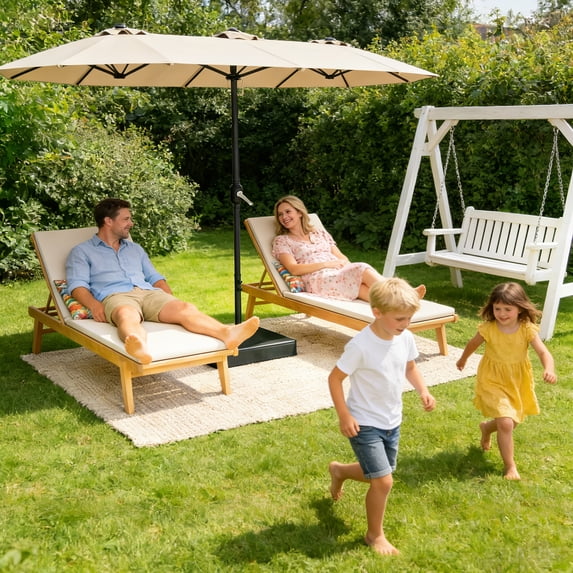 HaiNova 15Ft Large Outdoor Double-Sided Rectangle Umbrella with Base-Mounted, Foldable And Portable Sunshade For Pool, Beaches And Patio, Khaki