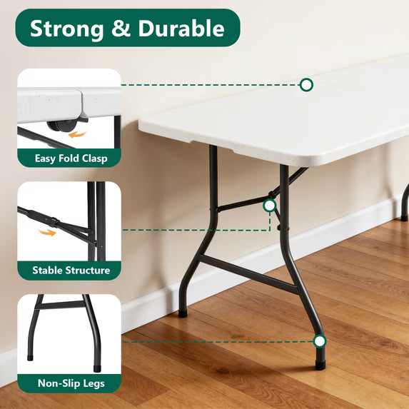 HaiNova 6ft Folding Table, Portable Camping Table with Handle, Durable and Anti-fouling Picnic Table Suitable for Party, Camping and Picnic, Black