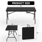 HaiNova 5ft Folding Table, Portable Heavy Duty Picnic Table with Portable Handle, Durable, Suitable for Dinner, Wedding, Camping, Black.