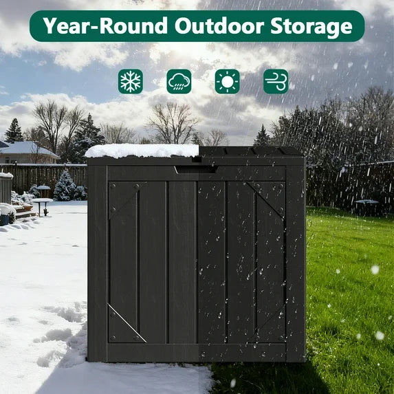 WASUHE 30 Gallon Resin Deck Box Waterproof Small Outdoor Storage Box for Patio Furniture Pool Accessories Indoor Storage for Cushion Garden Tools, UV Resistant, Lockable, Black