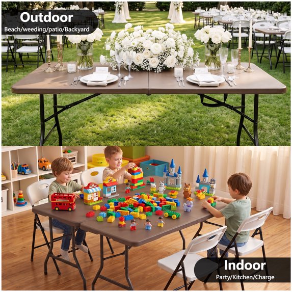 HaiNova 5ft Folding Table, Portable Heavy Duty Picnic Table with Portable Handle, Durable, Suitable for Dinner, Wedding, Camping, Black.