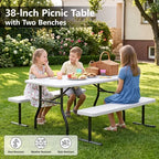 WLLJOY 3-Piece Kids Picnic Tableset, Outdoor Portable Small Table with Long Bench, Waterresistance and Easy to Clean, Suitable for Patio, Garden and living Room