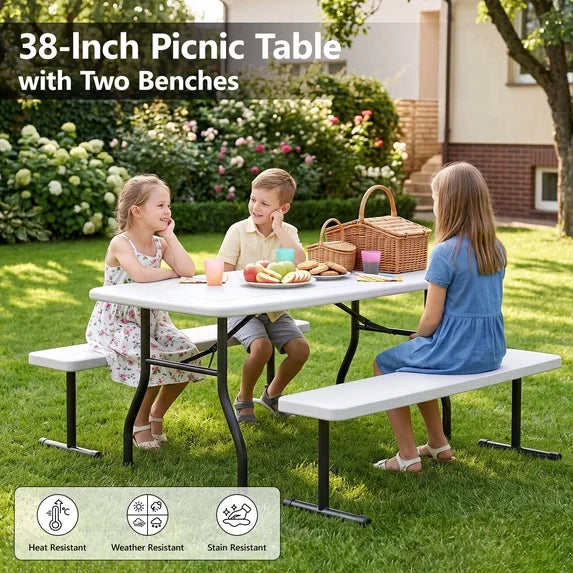 WLLJOY 3-Piece Kids Picnic Tableset, Outdoor Portable Small Table with Long Bench, Waterresistance and Easy to Clean, Suitable for Patio, Garden and living Room