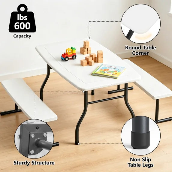 WLLJOY 3-Piece Kids Picnic Tableset, Outdoor Portable Small Table with Long Bench, Waterresistance and Easy to Clean, Suitable for Patio, Garden and living Room