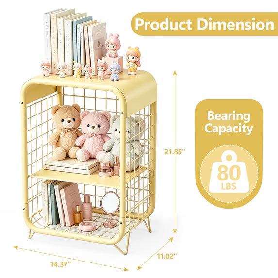 HaiNova 3-Tier Metal Wire Nightstand ,Kids End Table with Anti-Collision Fillet Design ,Sturdy Side Table for Bedroom ,Bathroom ,Living Room & Small Spaces ,Pink