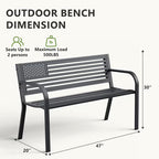 HaiNova Metal Outdoor Bench, 47in Patio Garden Benches with National Flag Pattern Backrest for Backyard, Lawn, Deck, Porch, Park, Red