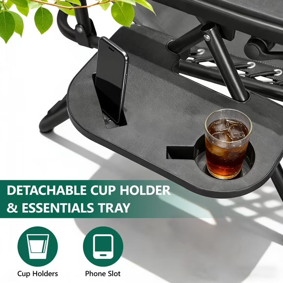 HaiCube Zero Gravity Chair Set of 2, Adjustable Reclining Outdoor Lounge Chairs with Cup Holder Tray & Headrest, Portable Folding Patio Chairs for Camping, Pool, Backyard, Black