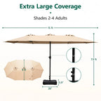 HaiNova 15Ft Large Outdoor Double-Sided Rectangle Umbrella with Base-Mounted, Foldable And Portable Sunshade For Pool, Beaches And Patio, Khaki