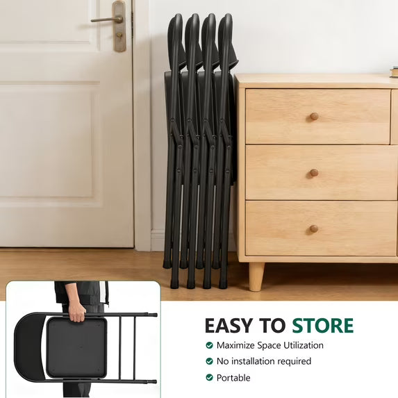 HaiCube 4-Pack Fabric Folding Chairs, Padded Seat & Back, Heavy Duty Metal Frame, Portable Foldable Chairs for Home, Party & Events, Black