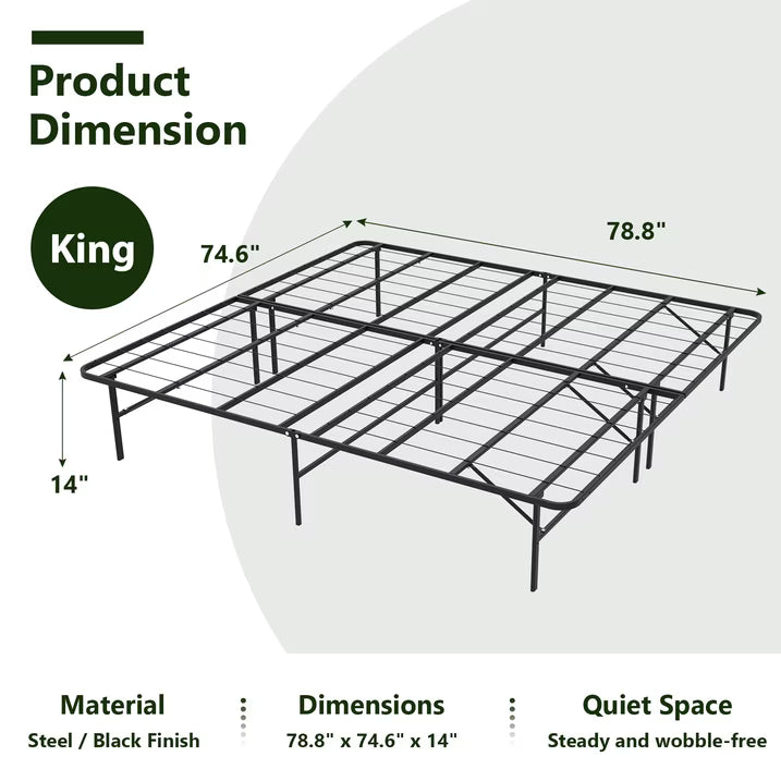HaiNova Twin Bed Frame Folding Metal Platform Bed Frame with Heavy Duty and Strong Bearing Capacity, 14 Inches High, Black