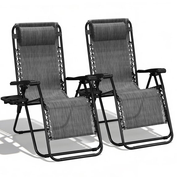HaiNova Zero Gravity Chair 2Pcs, 350lb Capacity, Folding Reclining Chair with Adjustable Pillow and Cup Holder for Garden, Patio, Beach, Blue