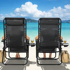 HaiCube Zero Gravity Chair Set of 2, Adjustable Reclining Outdoor Lounge Chairs with Cup Holder Tray & Headrest, Portable Folding Patio Chairs for Camping, Pool, Backyard, Black