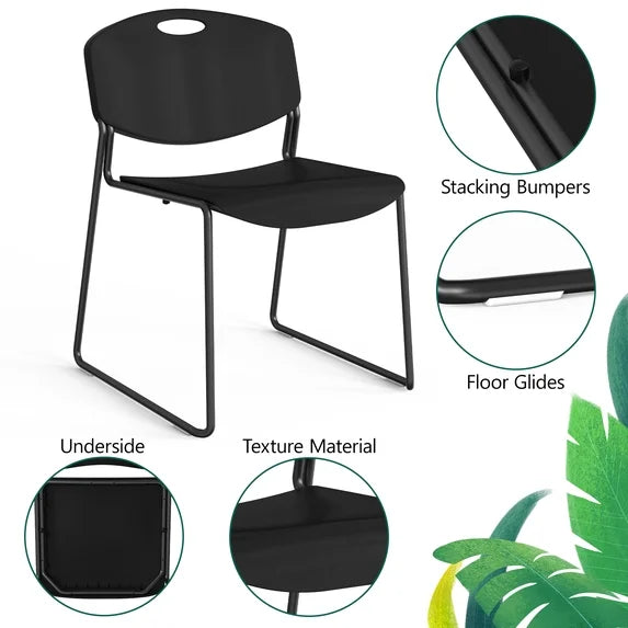 HaiNova Black Sled Base Stack Chair 4 Pack, Metal Frame Max-Load bearing 350 lbs, Stackable Chairs for Waiting Room, Conference Room