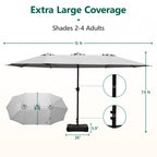 HaiNova 15Ft Large Outdoor Double-Sided Rectangle Umbrella with Base-Mounted, Foldable And Portable Sunshade For Pool, Beaches And Patio, Khaki