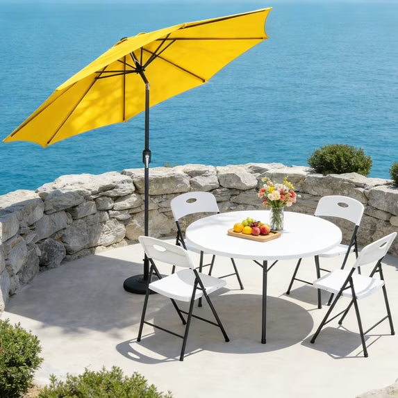 WLLJOY 9FT Outdoor Patio Umbrella Table Market Umbrella with Push Button Tilt/Crank, UV Protection Waterproof Suitable for Garden, Deck, Khaki