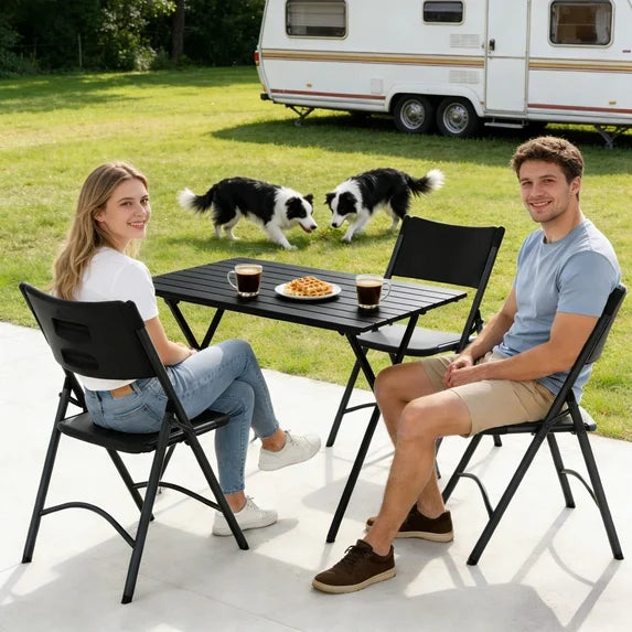 HaiNova 4 Pack Black Blow-Molded Folding Chairs, Portable Chair for Adults, 600lbs Capacity Metal Frame, Comfortable Seat for Party, Banquet