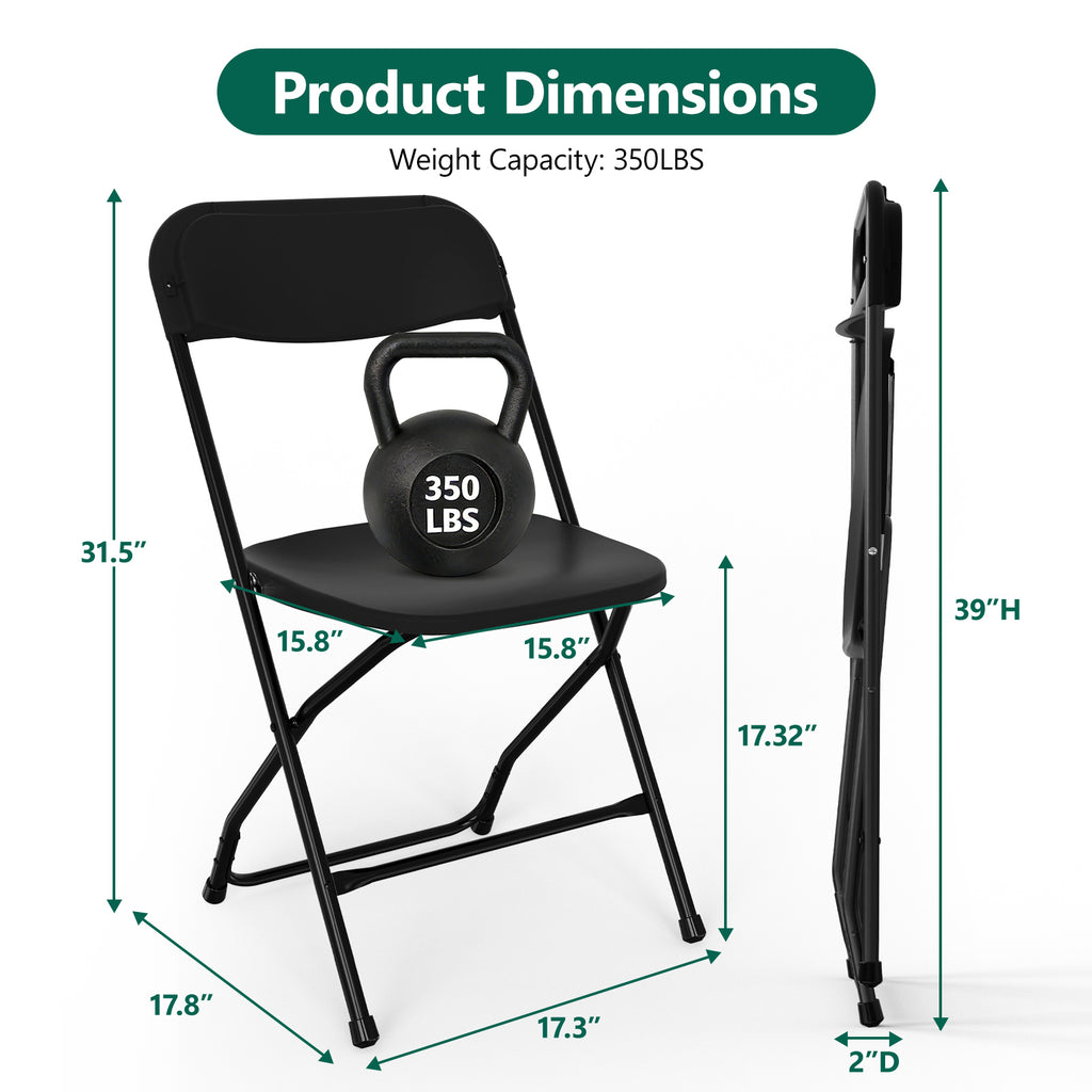 WASUHE 10 Pack Black Plastic Folding Chairs, Indoor Outdoor Portable Stackable Commercial Chairs with Non-slip Design, 350lbs Capacity, Indoor Outdoor for Events Wedding Party Office Dining