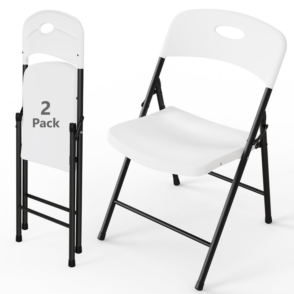 WASUHE White Folding Chairs with Enhanced Iron Frame, Stackable Plastic Folding Chairs for Outside, Indoor, Party, Wedding, Meeting Room, Patio and Garden, Weight Capacity 350 lbs