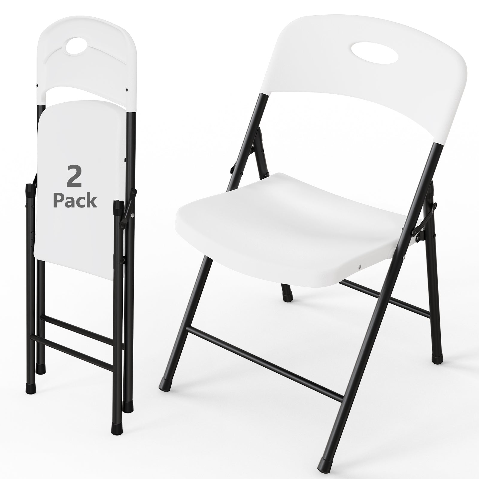 WASUHE White Folding Chairs with Enhanced Iron Frame, Stackable Plastic Folding Chairs for Outside, Indoor, Party, Wedding, Meeting Room, Patio and Garden, Weight Capacity 350 lbs