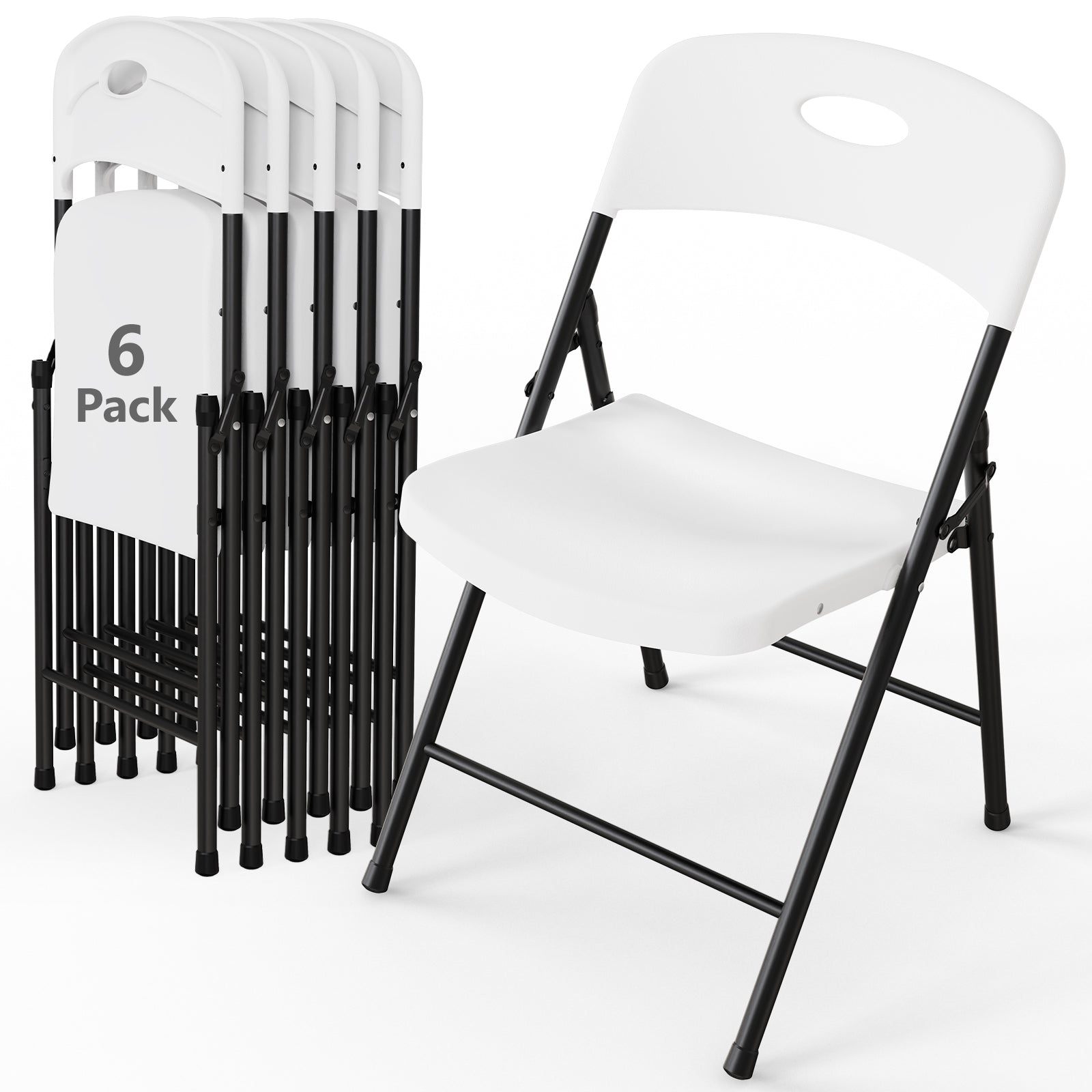 WASUHE White Folding Chairs with Enhanced Iron Frame, Stackable Plastic Folding Chairs for Outside, Indoor, Party, Wedding, Meeting Room, Patio and Garden, Weight Capacity 350 lbs